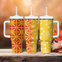 Kahili Quilt Hawaii Tumbler With Handle Tropical Flower Seamless Half Style