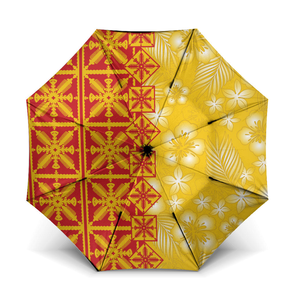 Kahili Quilt Hawaii Umbrella Tropical Flower Seamless Half Style LT14 One Size Folded 11.42 inch Opened Diameter 37.4 inch Yellow - Polynesian Pride