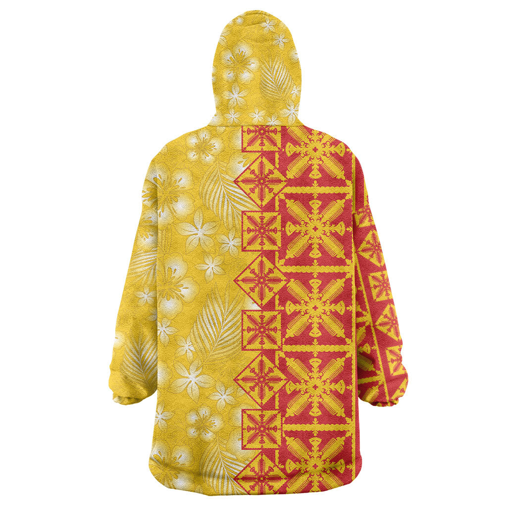 Kahili Quilt Hawaii Wearable Blanket Hoodie Tropical Flower Seamless Half Style