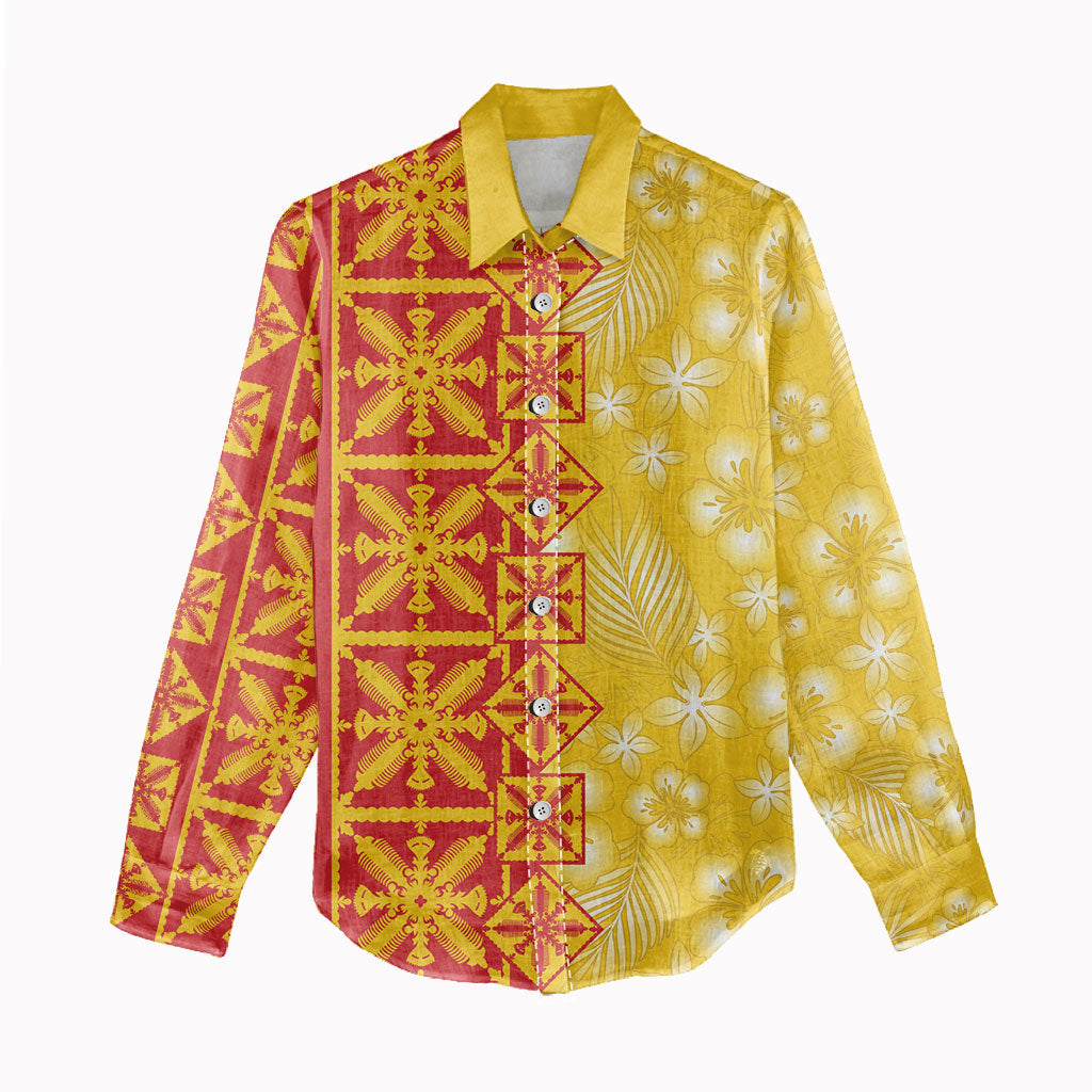 Kahili Quilt Hawaii Women Casual Shirt Tropical Flower Seamless Half Style