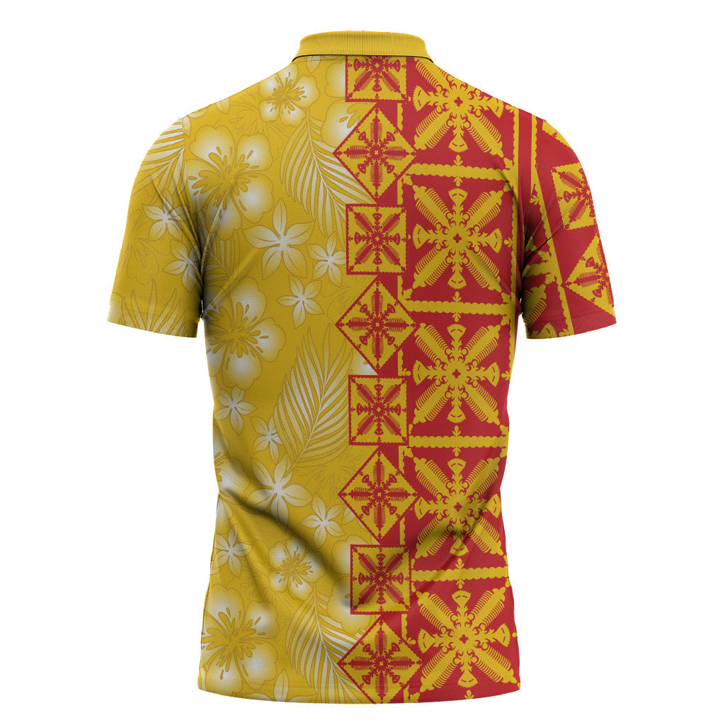 Kahili Quilt Hawaii Zipper Polo Shirt Tropical Flower Seamless Half Style