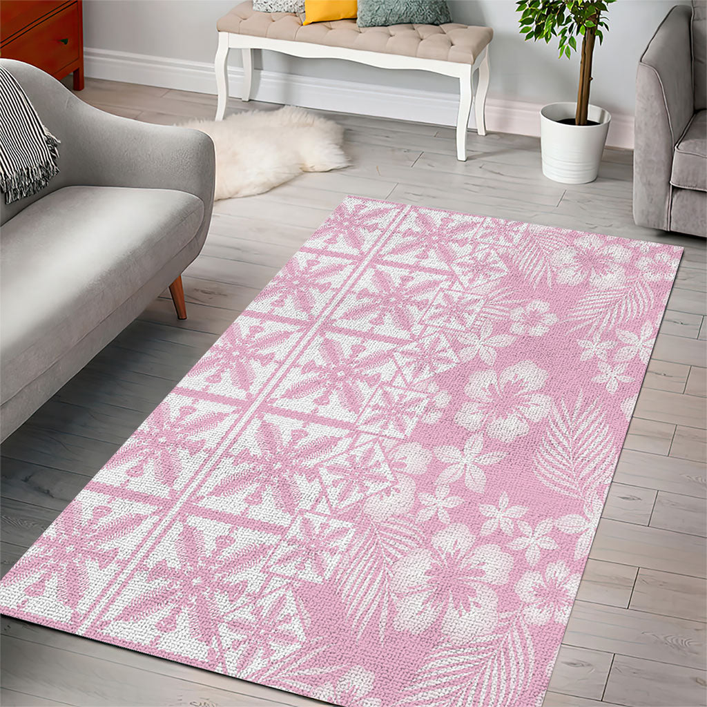 Pastel Pink Kahili Quilt Hawaii Area Rug Tropical Flower Seamless Half Style