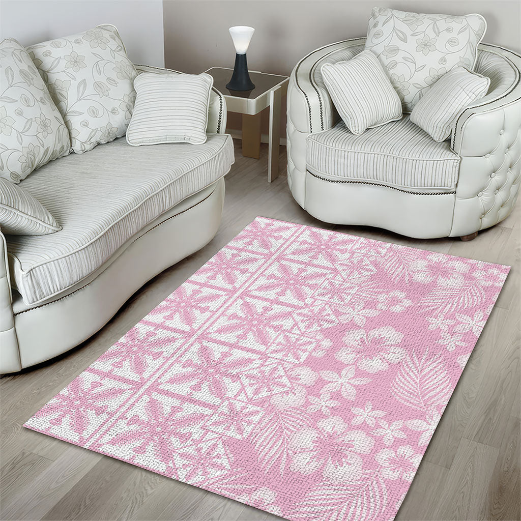 Pastel Pink Kahili Quilt Hawaii Area Rug Tropical Flower Seamless Half Style