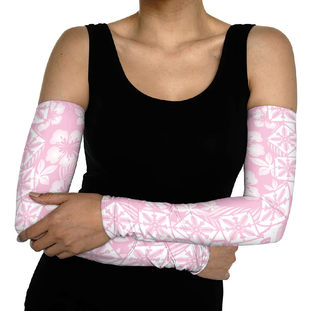 Pastel Pink Kahili Quilt Hawaii Arm Sleeves Tropical Flower Seamless Half Style