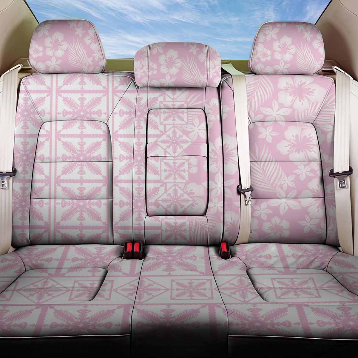Pastel Pink Kahili Quilt Hawaii Back Car Seat Cover Tropical Flower Seamless Half Style
