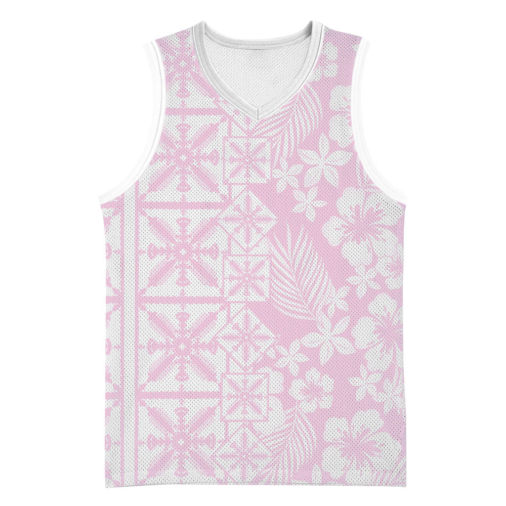 Pastel Pink Kahili Quilt Hawaii Basketball Jersey Tropical Flower Seamless Half Style