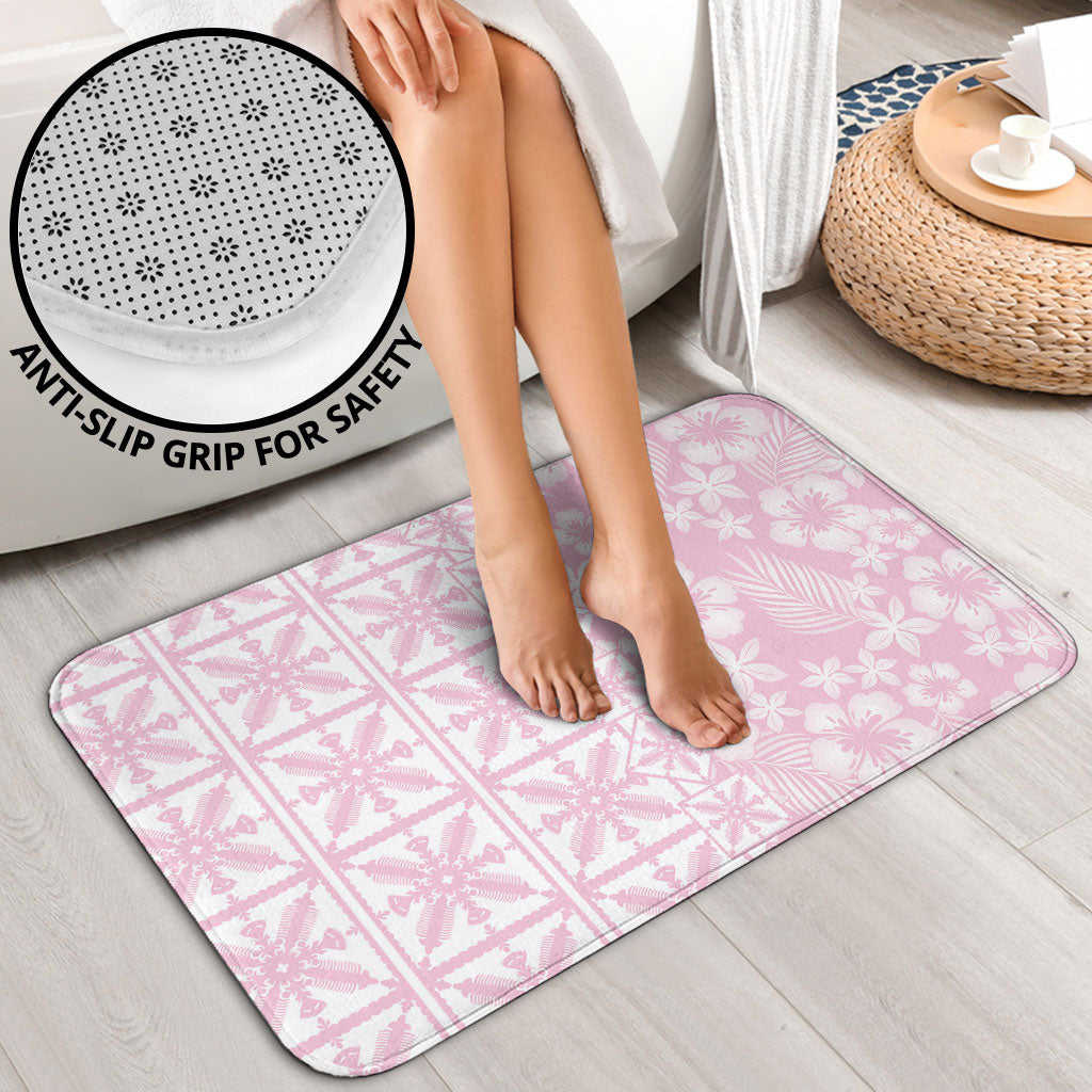 Pastel Pink Kahili Quilt Hawaii Bathroom Set Tropical Flower Seamless Half Style