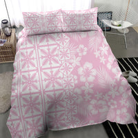Pastel Pink Kahili Quilt Hawaii Bedding Set Tropical Flower Seamless Half Style