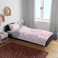 Pastel Pink Kahili Quilt Hawaii Bedding Set Tropical Flower Seamless Half Style