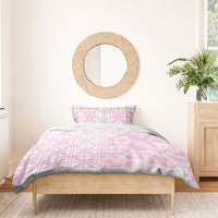 Pastel Pink Kahili Quilt Hawaii Bedding Set Tropical Flower Seamless Half Style