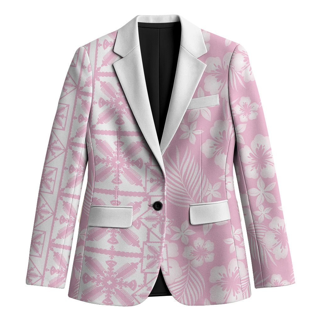 Pastel Pink Kahili Quilt Hawaii Blazer Tropical Flower Seamless Half Style