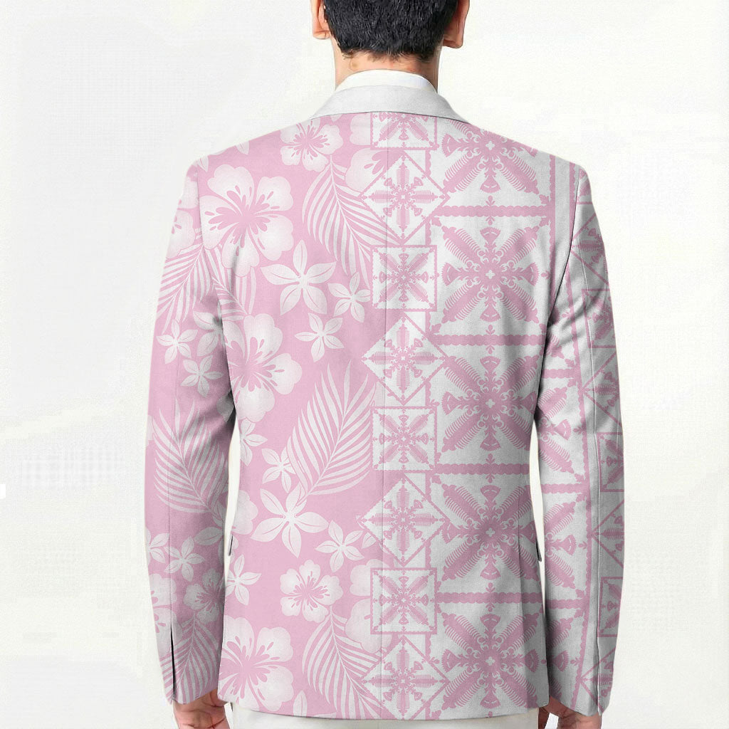 Pastel Pink Kahili Quilt Hawaii Blazer Tropical Flower Seamless Half Style