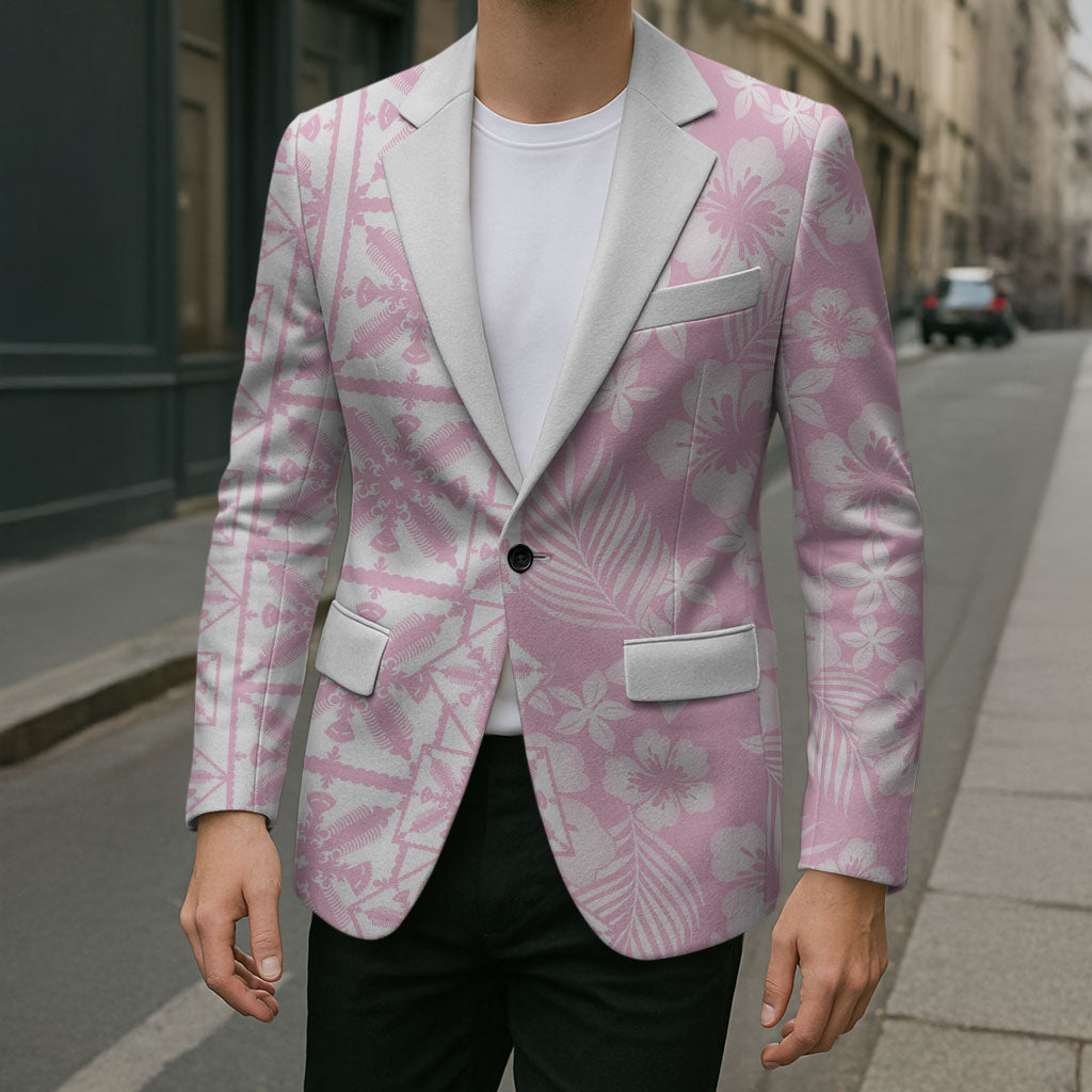 Pastel Pink Kahili Quilt Hawaii Blazer Tropical Flower Seamless Half Style