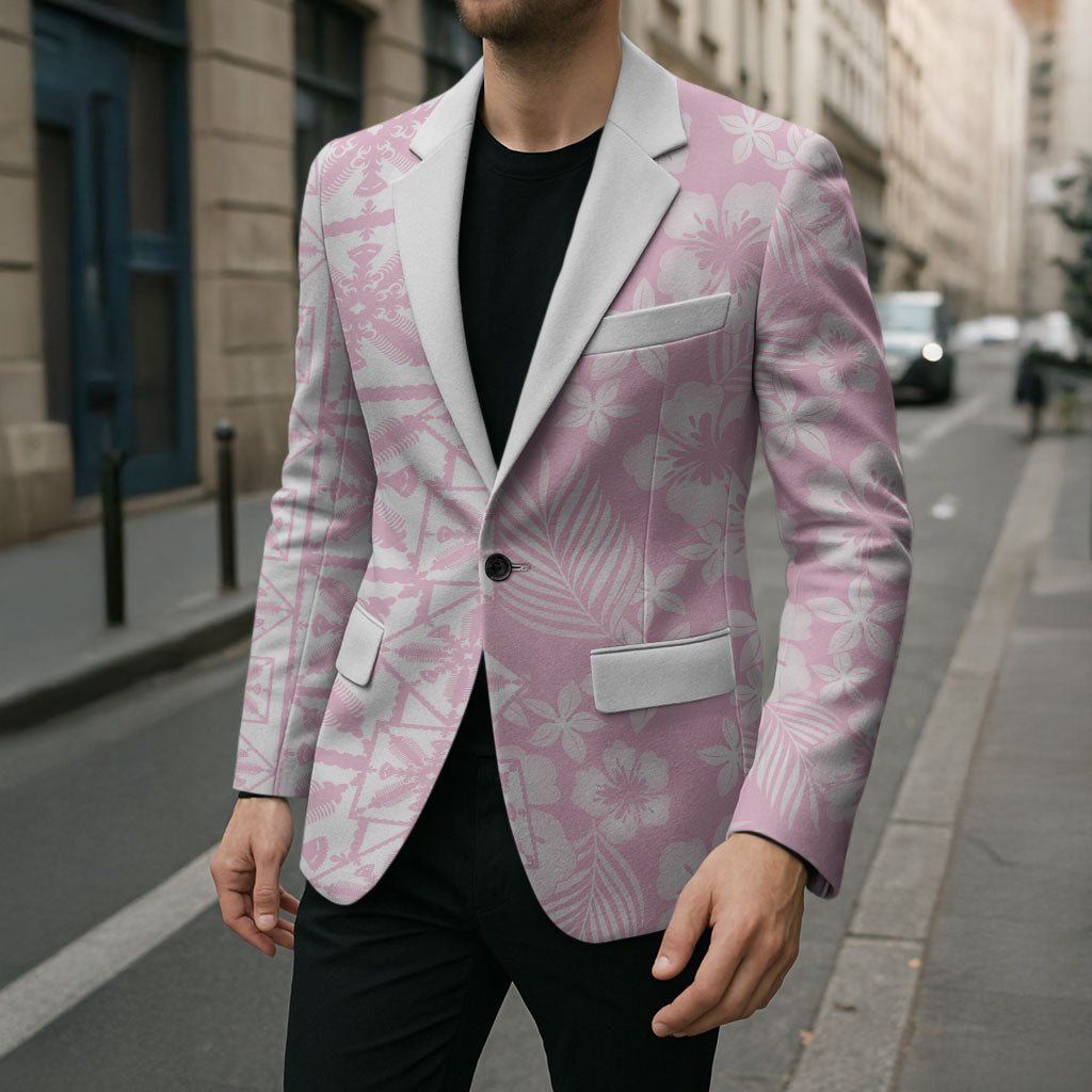 Pastel Pink Kahili Quilt Hawaii Blazer Tropical Flower Seamless Half Style