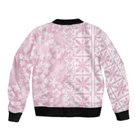 Pastel Pink Kahili Quilt Hawaii Bomber Jacket Tropical Flower Seamless Half Style