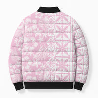 Pastel Pink Kahili Quilt Hawaii Bomber Puffer Jacket Tropical Flower Seamless Half Style