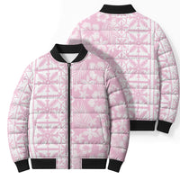 Pastel Pink Kahili Quilt Hawaii Bomber Puffer Jacket Tropical Flower Seamless Half Style