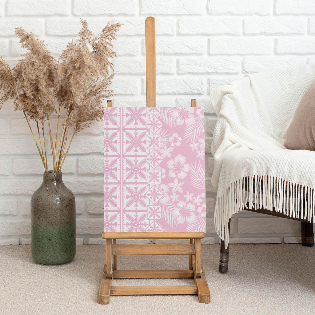 Pastel Pink Kahili Quilt Hawaii Canvas Wall Art Tropical Flower Seamless Half Style