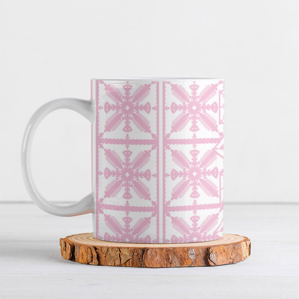 Pastel Pink Kahili Quilt Hawaii Ceramic Mug Tropical Flower Seamless Half Style LT14 Pink - Polynesian Pride