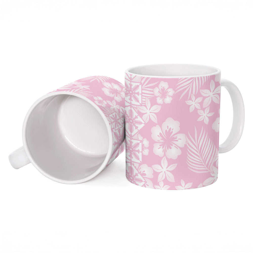 Pastel Pink Kahili Quilt Hawaii Ceramic Mug Tropical Flower Seamless Half Style