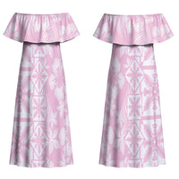 Pastel Pink Kahili Quilt Hawaii Couples Matching Off Shoulder Maxi Dress and Hawaiian Shirt Tropical Flower Seamless Half Style LT14 - Polynesian Pride