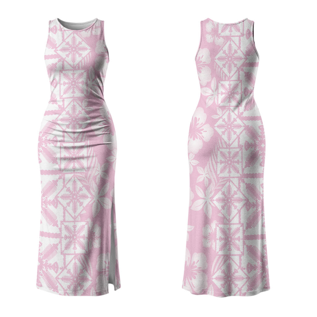 Pastel Pink Kahili Quilt Hawaii Couples Matching Tank Maxi Dress and Hawaiian Shirt Tropical Flower Seamless Half Style LT14 - Polynesian Pride