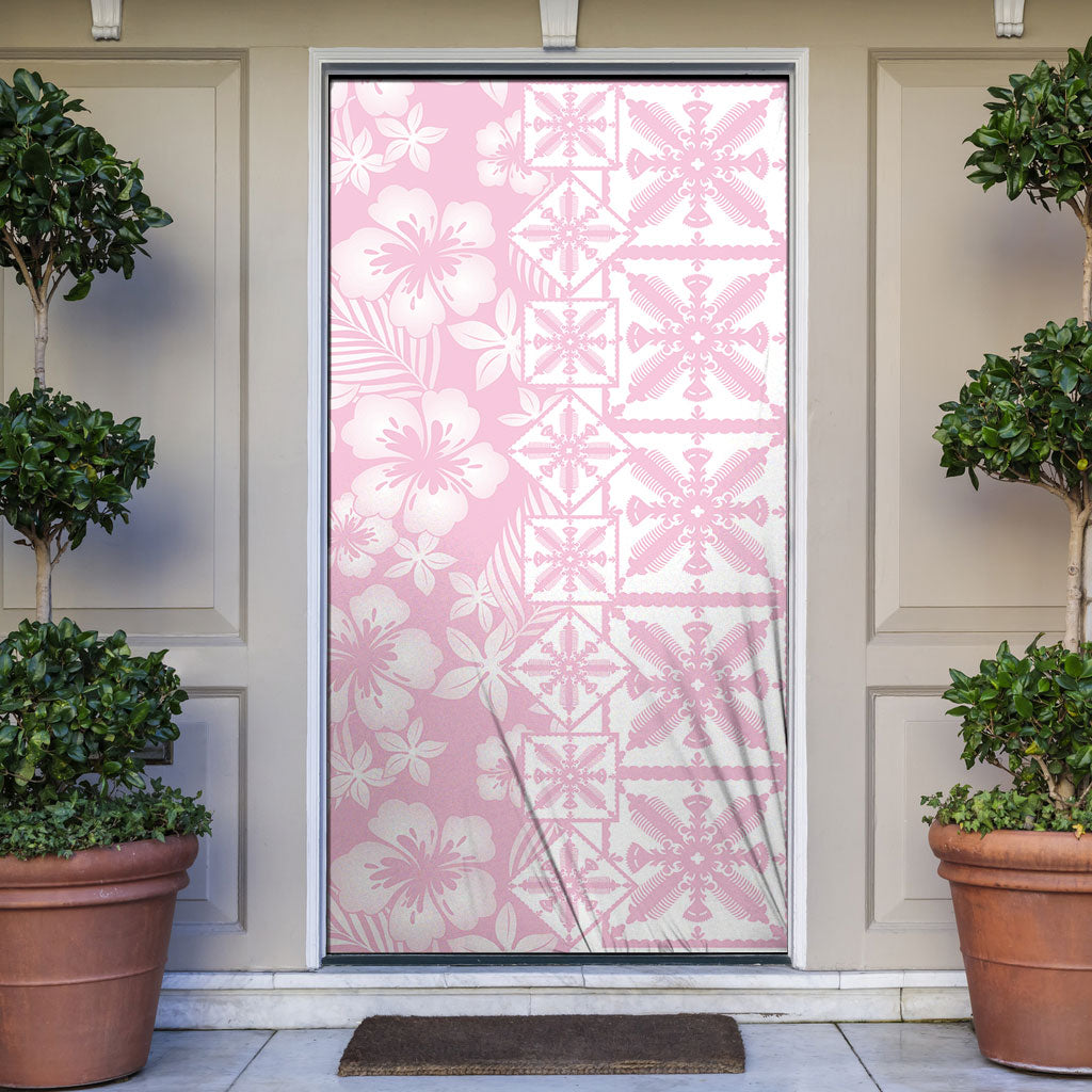 Pastel Pink Kahili Quilt Hawaii Door Cover Tropical Flower Seamless Half Style LT14 Pink - Polynesian Pride