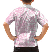 Pastel Pink Kahili Quilt Hawaii Family Matching Long Sleeve Bodycon Dress and Hawaiian Shirt Tropical Flower Seamless Half Style