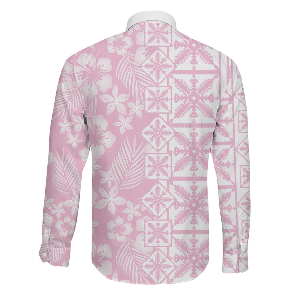 Pastel Pink Kahili Quilt Hawaii Family Matching Mermaid Dress and Hawaiian Shirt Tropical Flower Seamless Half Style