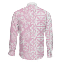 Pastel Pink Kahili Quilt Hawaii Family Matching Off The Shoulder Long Sleeve Dress and Hawaiian Shirt Tropical Flower Seamless Half Style