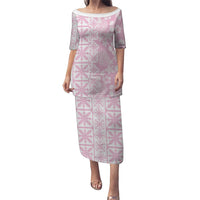 Pastel Pink Kahili Quilt Hawaii Family Matching Puletasi and Hawaiian Shirt Tropical Flower Seamless Half Style