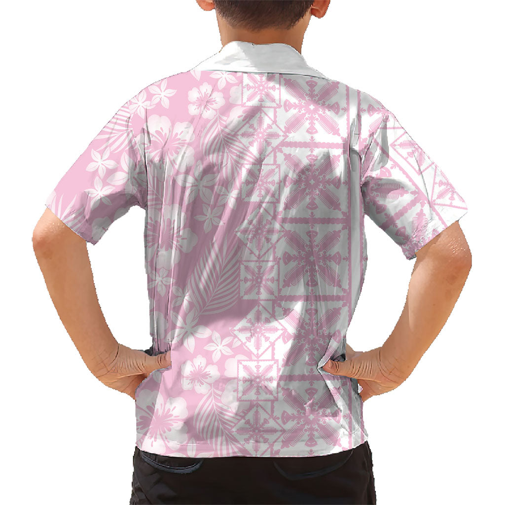 Pastel Pink Kahili Quilt Hawaii Family Matching Summer Maxi Dress and Hawaiian Shirt Tropical Flower Seamless Half Style