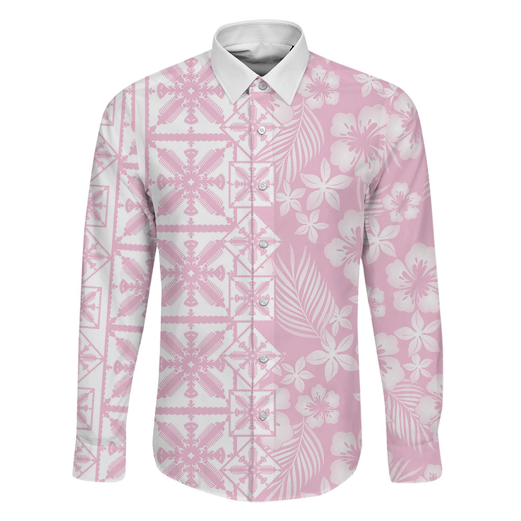 Pastel Pink Kahili Quilt Hawaii Family Matching Tank Maxi Dress and Hawaiian Shirt Tropical Flower Seamless Half Style