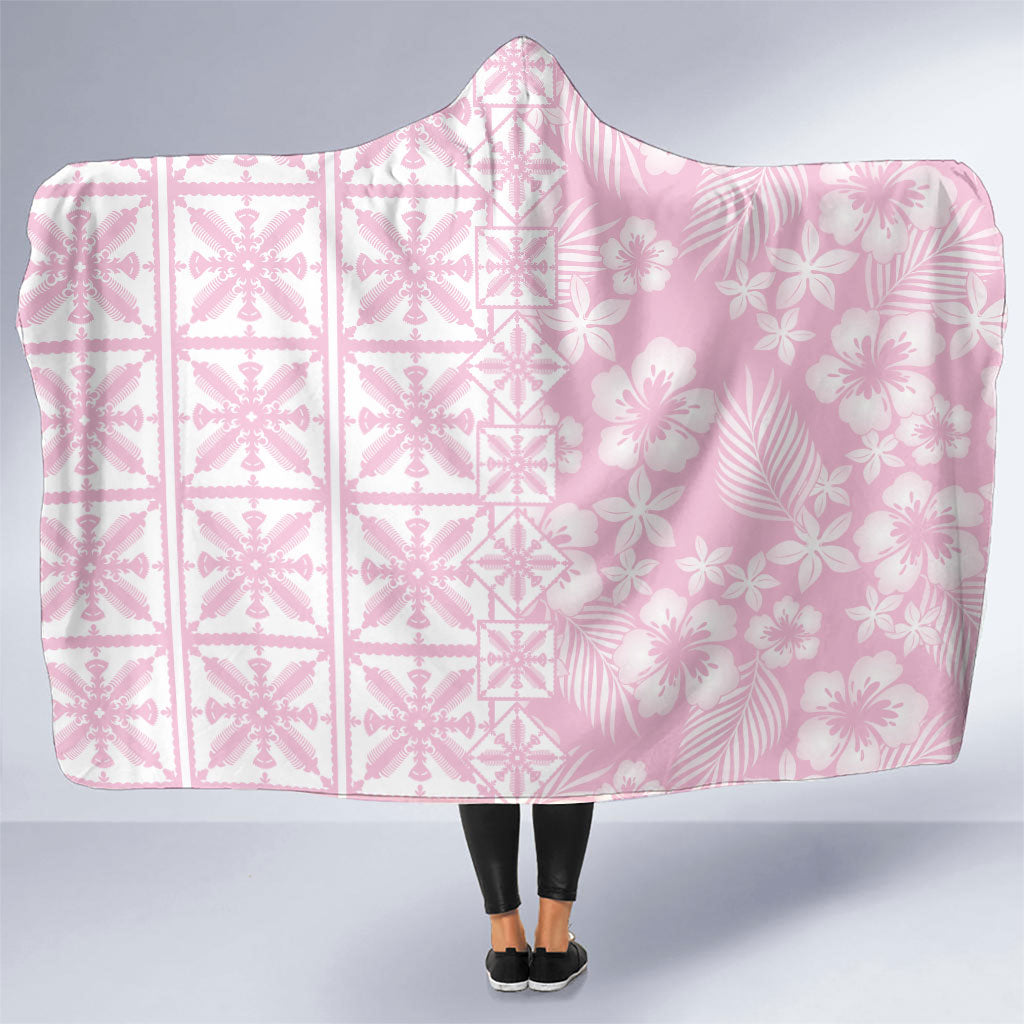 Pastel Pink Kahili Quilt Hawaii Hooded Blanket Tropical Flower Seamless Half Style LT14 One Size Pink - Polynesian Pride