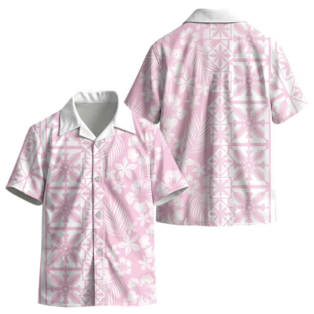 Pastel Pink Kahili Quilt Hawaii Kid Hawaiian Shirt Tropical Flower Seamless Half Style LT14 - Polynesian Pride