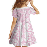 Pastel Pink Kahili Quilt Hawaii Kid Short Sleeve Dress Tropical Flower Seamless Half Style
