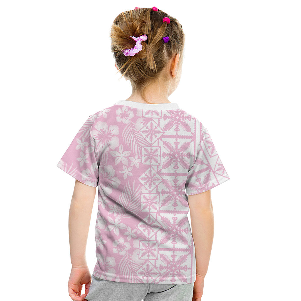 Pastel Pink Kahili Quilt Hawaii Kid T Shirt Tropical Flower Seamless Half Style