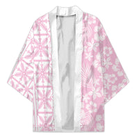 Pastel Pink Kahili Quilt Hawaii Kimono Tropical Flower Seamless Half Style