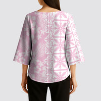 Pastel Pink Kahili Quilt Hawaii Kimono Sleeve Blouse Tropical Flower Seamless Half Style