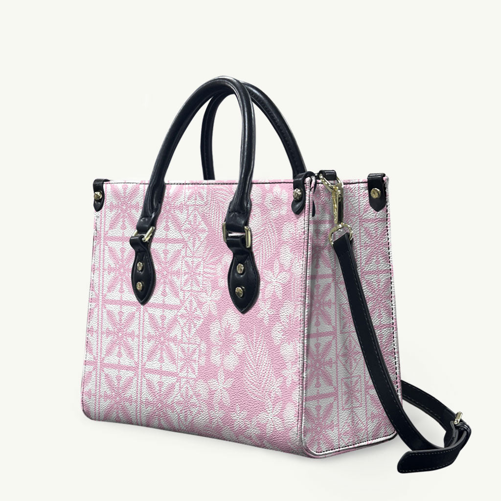 Pastel Pink Kahili Quilt Hawaii Leather Bag Tropical Flower Seamless Half Style LT14 Pink - Polynesian Pride