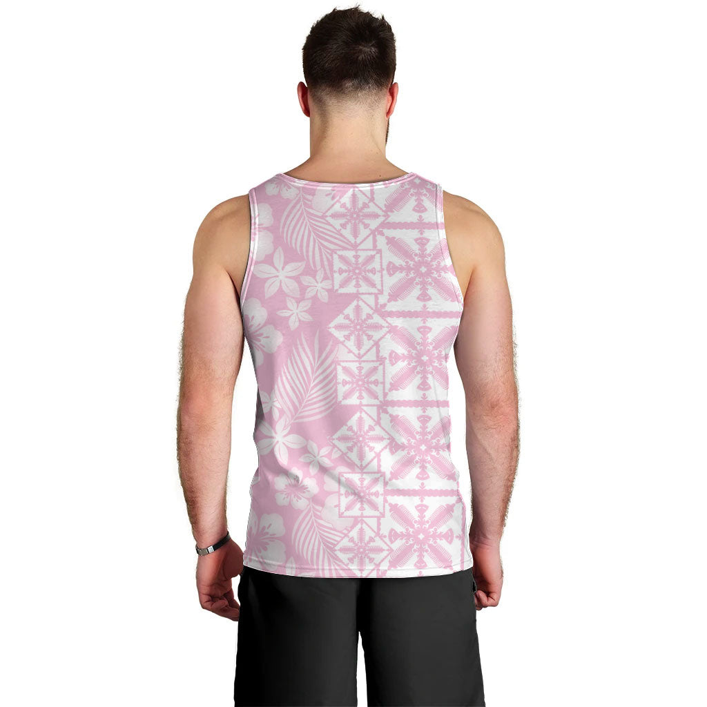 Pastel Pink Kahili Quilt Hawaii Men Tank Top Tropical Flower Seamless Half Style