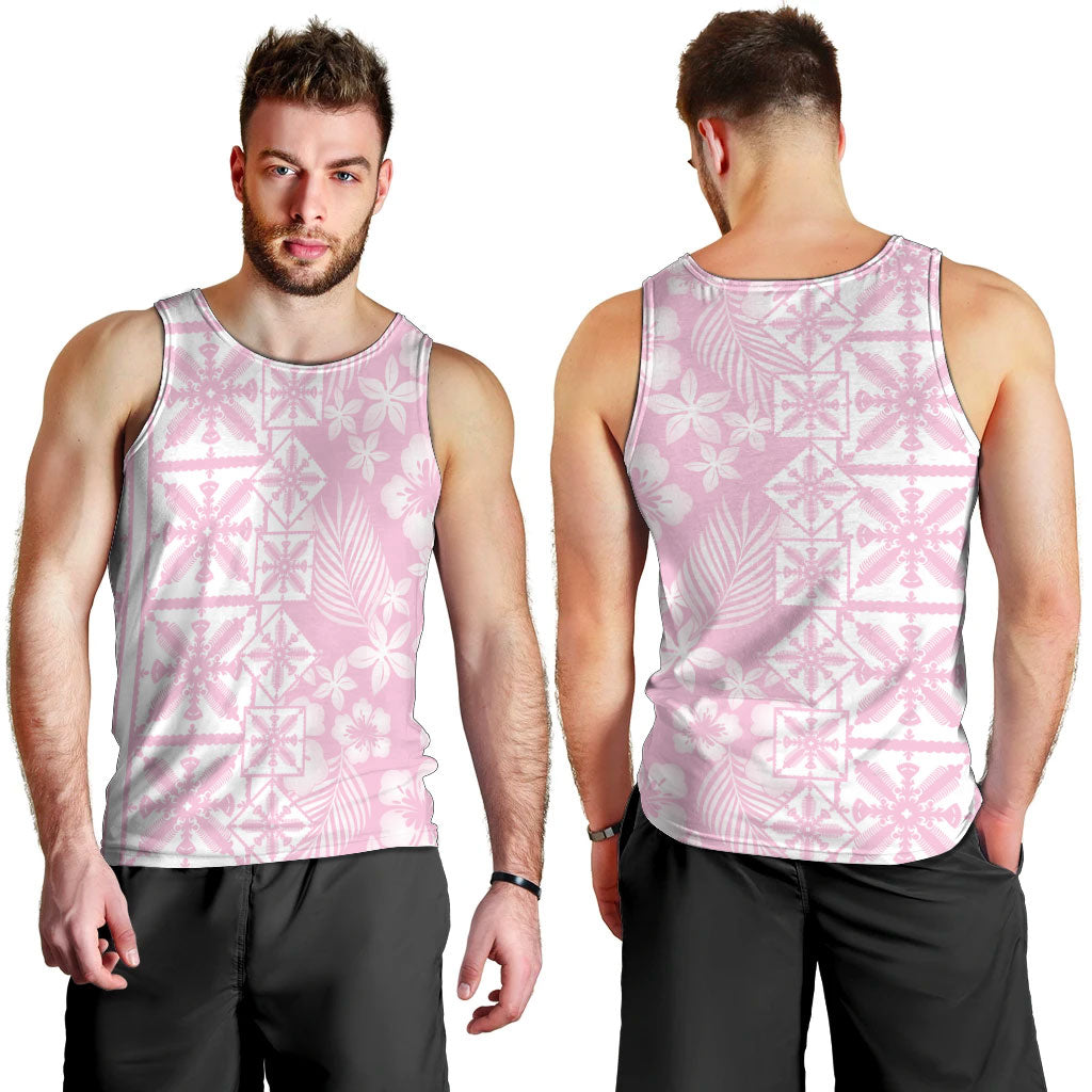 Pastel Pink Kahili Quilt Hawaii Men Tank Top Tropical Flower Seamless Half Style