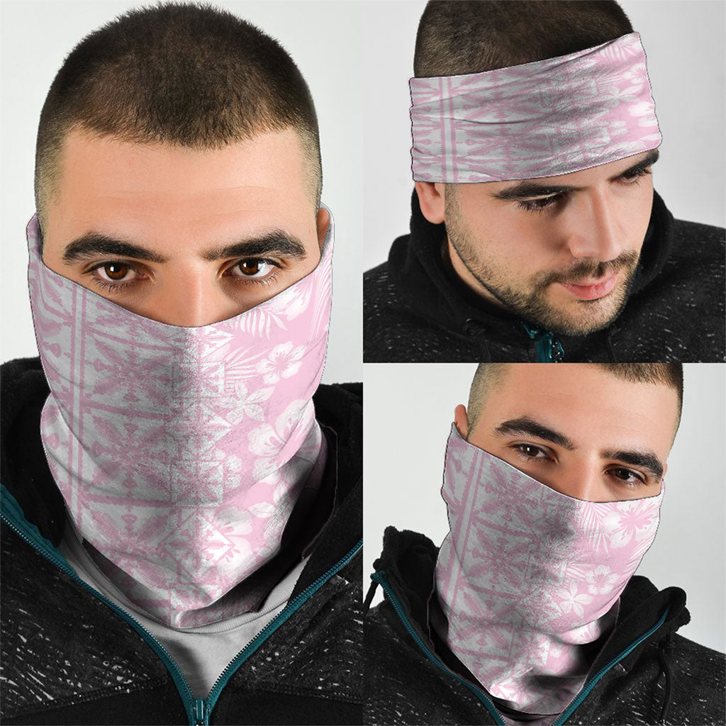 Pastel Pink Kahili Quilt Hawaii Neck Gaiter Tropical Flower Seamless Half Style