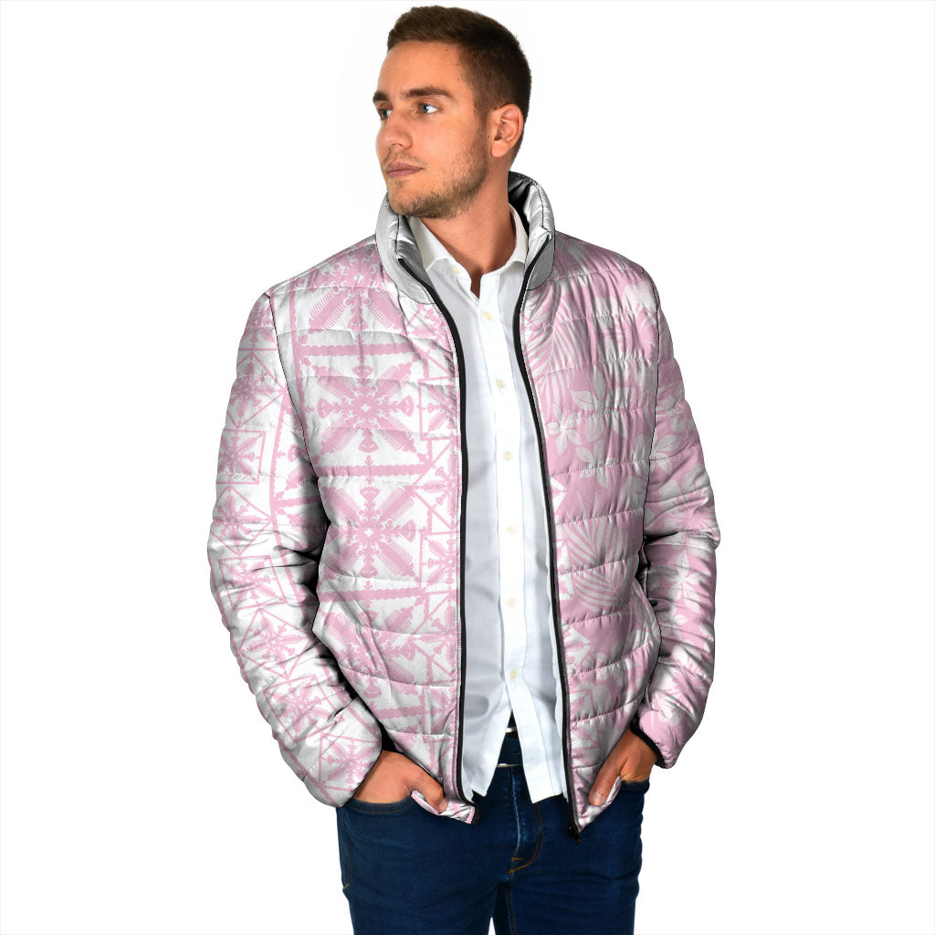 Pastel Pink Kahili Quilt Hawaii Padded Jacket Tropical Flower Seamless Half Style