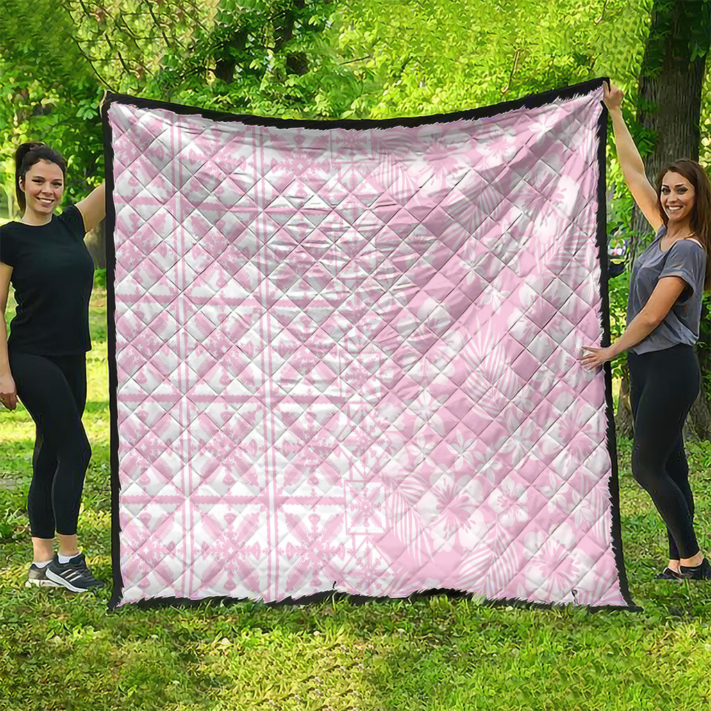 Pastel Pink Kahili Quilt Hawaii Quilt Tropical Flower Seamless Half Style