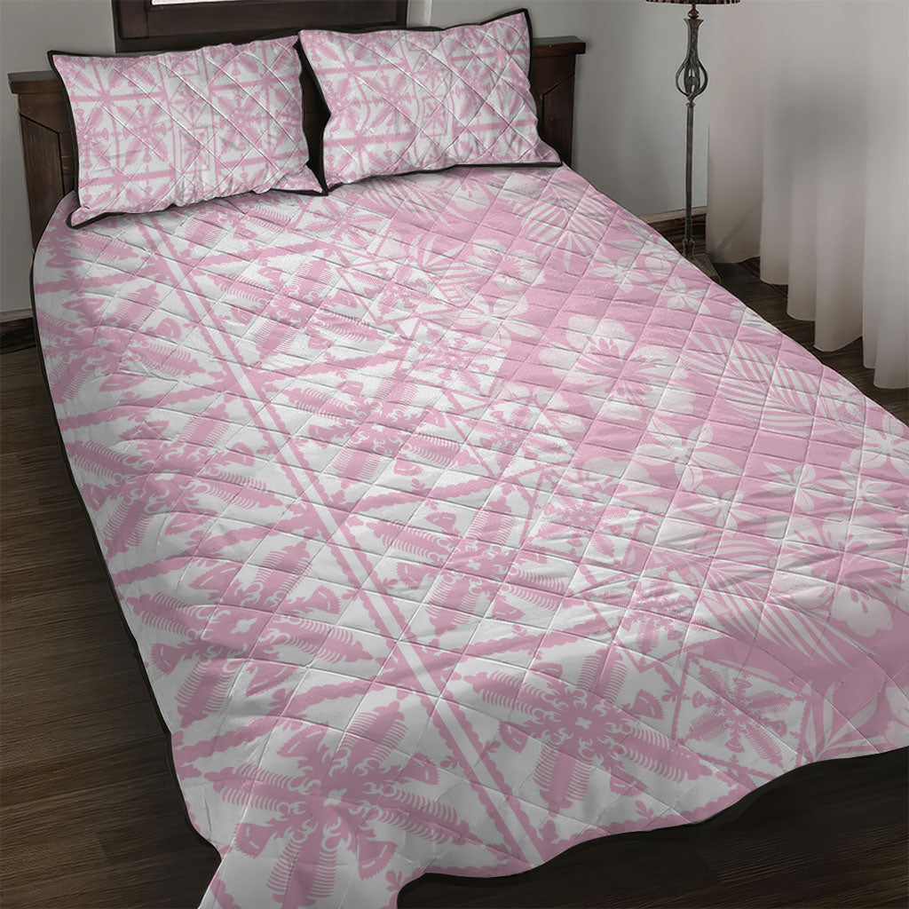 Pastel Pink Kahili Quilt Hawaii Quilt Bed Set Tropical Flower Seamless Half Style