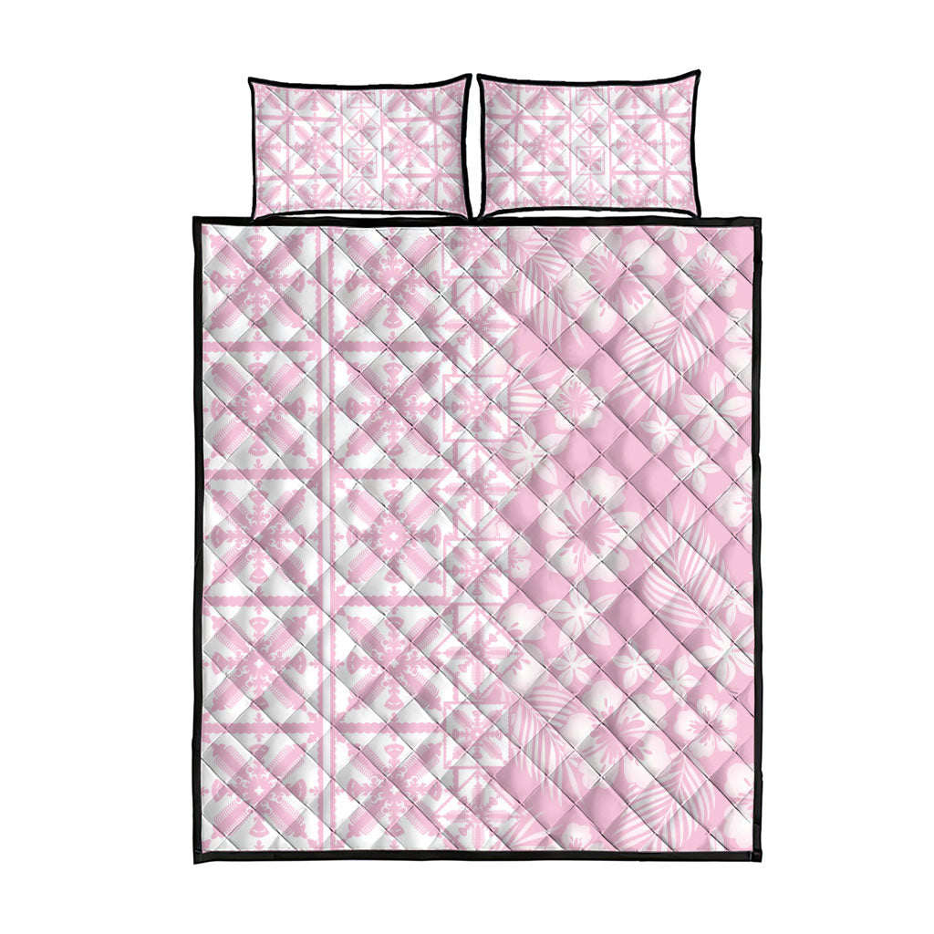 Pastel Pink Kahili Quilt Hawaii Quilt Bed Set Tropical Flower Seamless Half Style