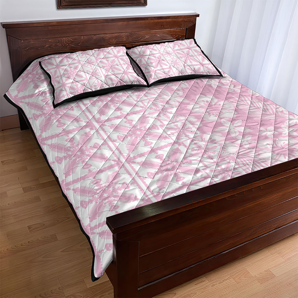 Pastel Pink Kahili Quilt Hawaii Quilt Bed Set Tropical Flower Seamless Half Style
