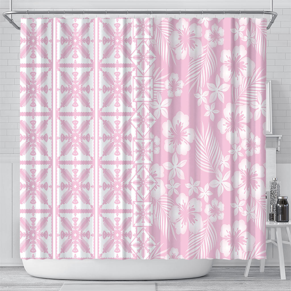 Pastel Pink Kahili Quilt Hawaii Shower Curtain Tropical Flower Seamless Half Style
