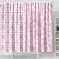Pastel Pink Kahili Quilt Hawaii Shower Curtain Tropical Flower Seamless Half Style